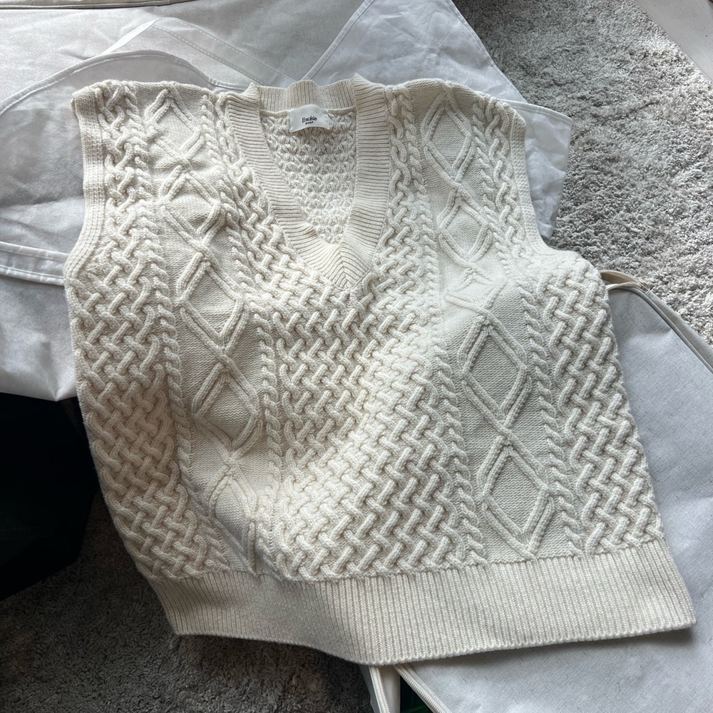 The Frankie Shop Cream V-Neck Sweater Vest